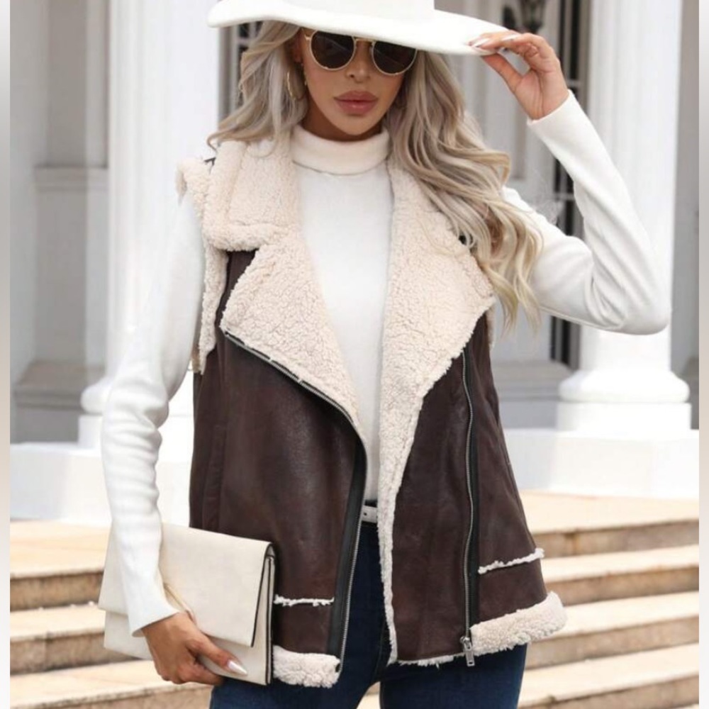 Shearling moto vest
